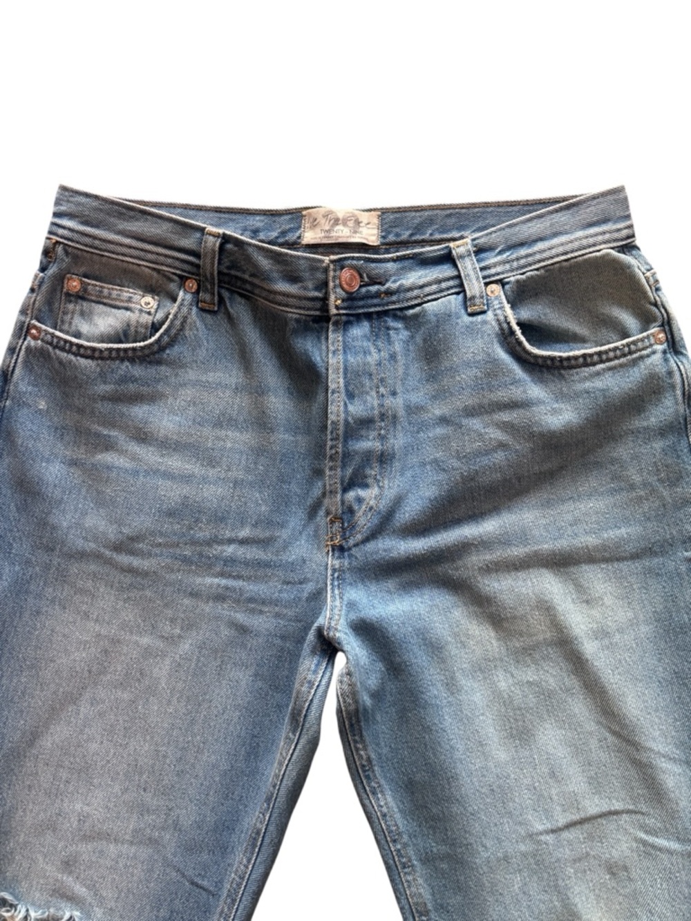 We The Free Distressed Cropped Jeans Raw Hem Ripped Knees Boho Denim 29